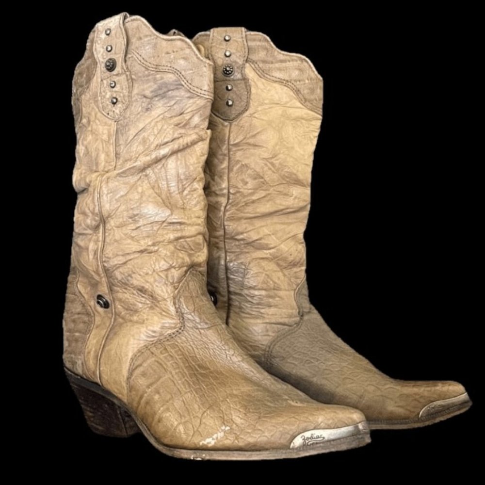 Vintage Western Zodiac Cream Boots Size W 7.5
